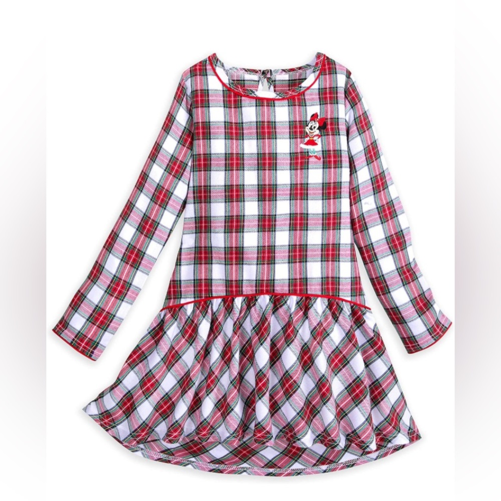 🎄 Disney store Minnie Mouse holiday plaid nightshirt size 7/8 GUC!